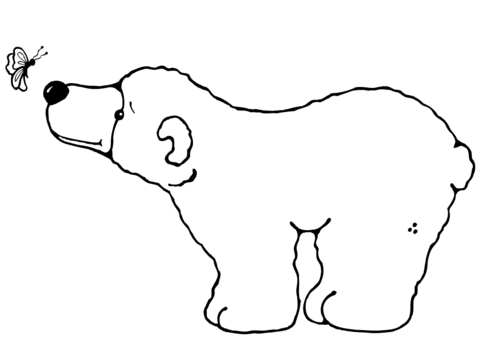 Polar Bear With Butterfly Coloring Page